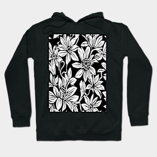 Black and White Floral Lino Print Hoodie